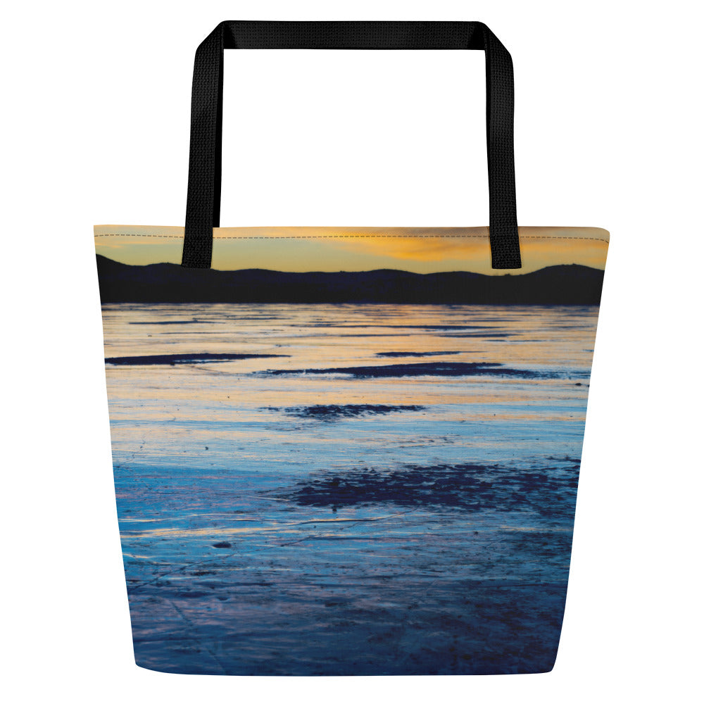 Frozen Fremont Texture Large Tote Bags: Carry the Cosmos of Wyoming’s Frozen Lakes