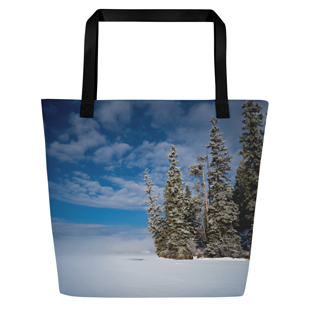 Winter Wonderland Large Tote Bags: Bring the Magic of Wyoming’s Frozen Wilderness Wherever You Go