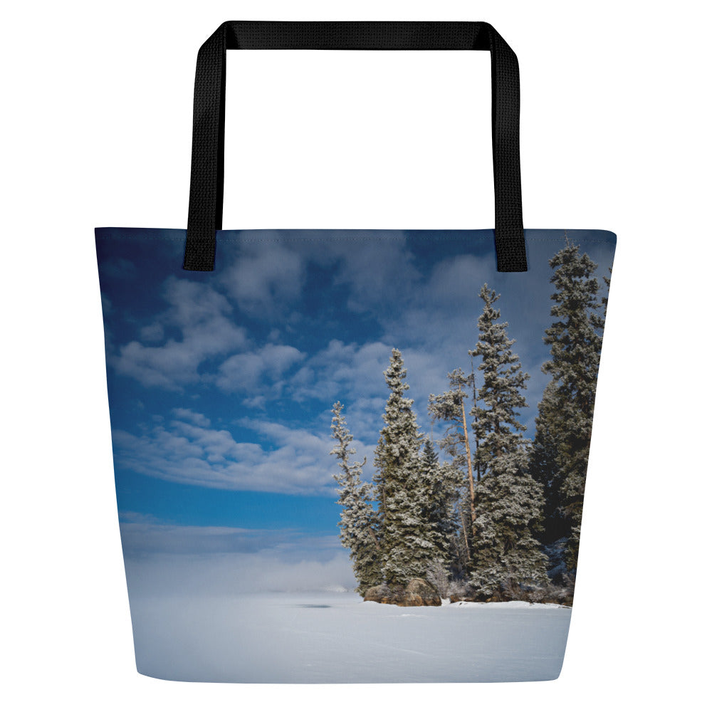 Winter Wonderland Large Tote Bags: Bring the Magic of Wyoming’s Frozen Wilderness Wherever You Go