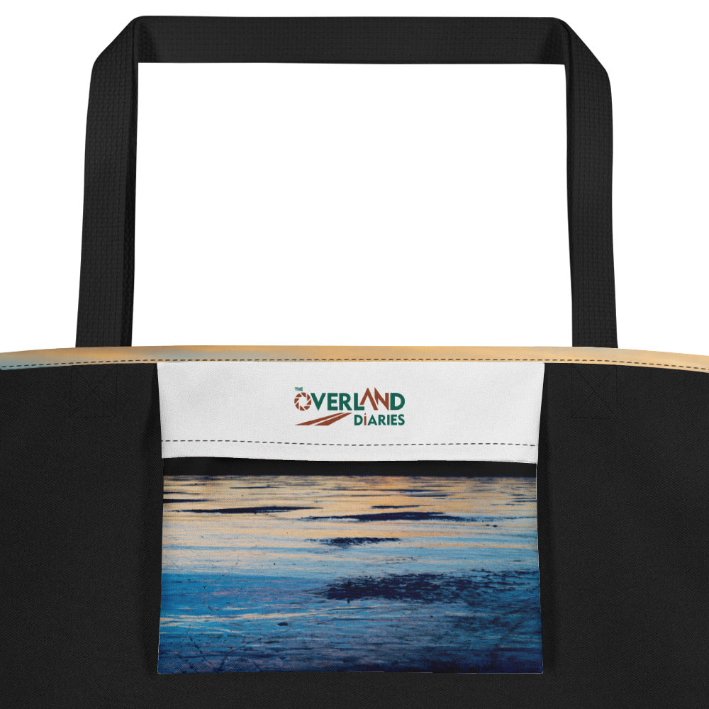 Frozen Fremont Texture Large Tote Bags: Carry the Cosmos of Wyoming’s Frozen Lakes