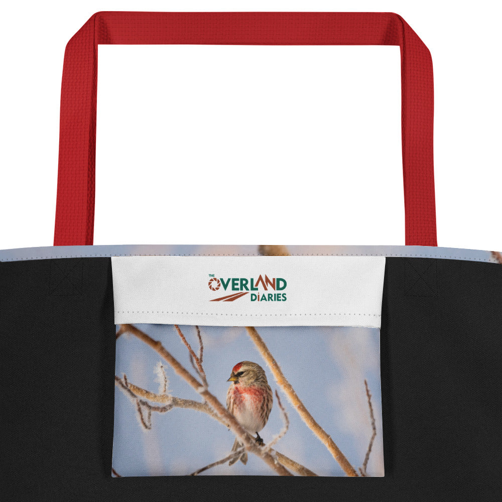 Large Tote Bags Featuring Common Redpolls: Carry a Touch of Winter’s Small Wonders