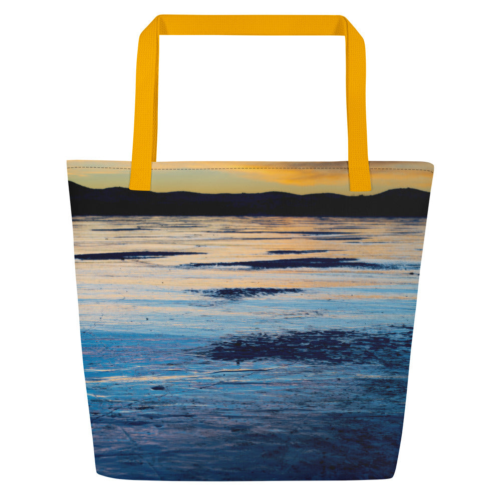 Frozen Fremont Texture Large Tote Bags: Carry the Cosmos of Wyoming’s Frozen Lakes