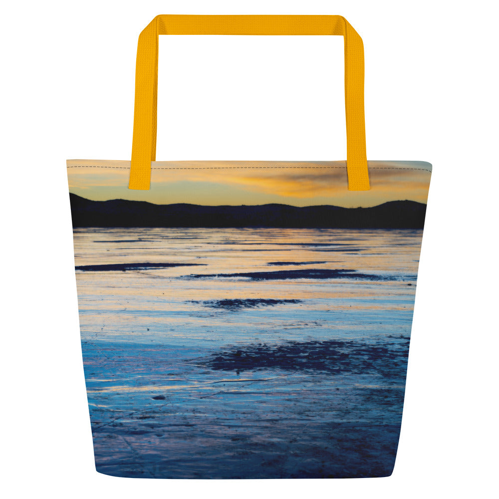 Frozen Fremont Texture Large Tote Bags: Carry the Cosmos of Wyoming’s Frozen Lakes