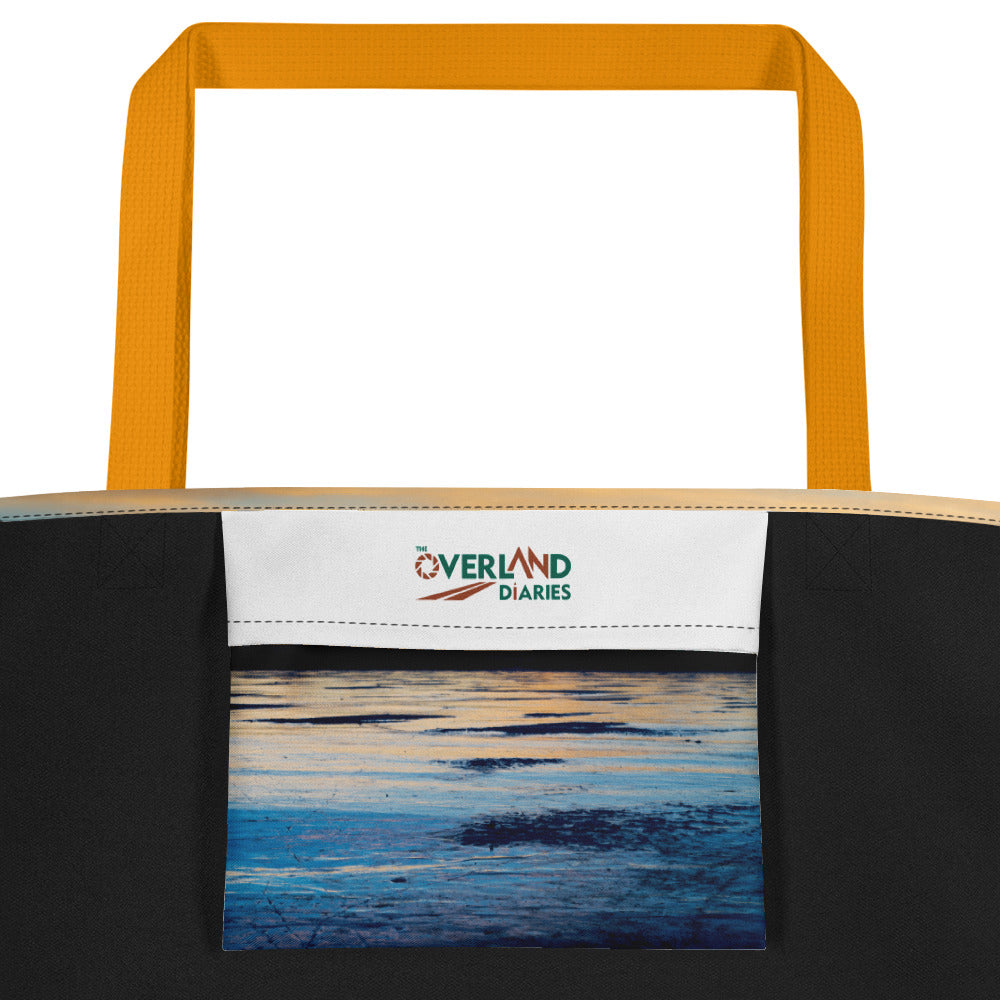 Frozen Fremont Texture Large Tote Bags: Carry the Cosmos of Wyoming’s Frozen Lakes