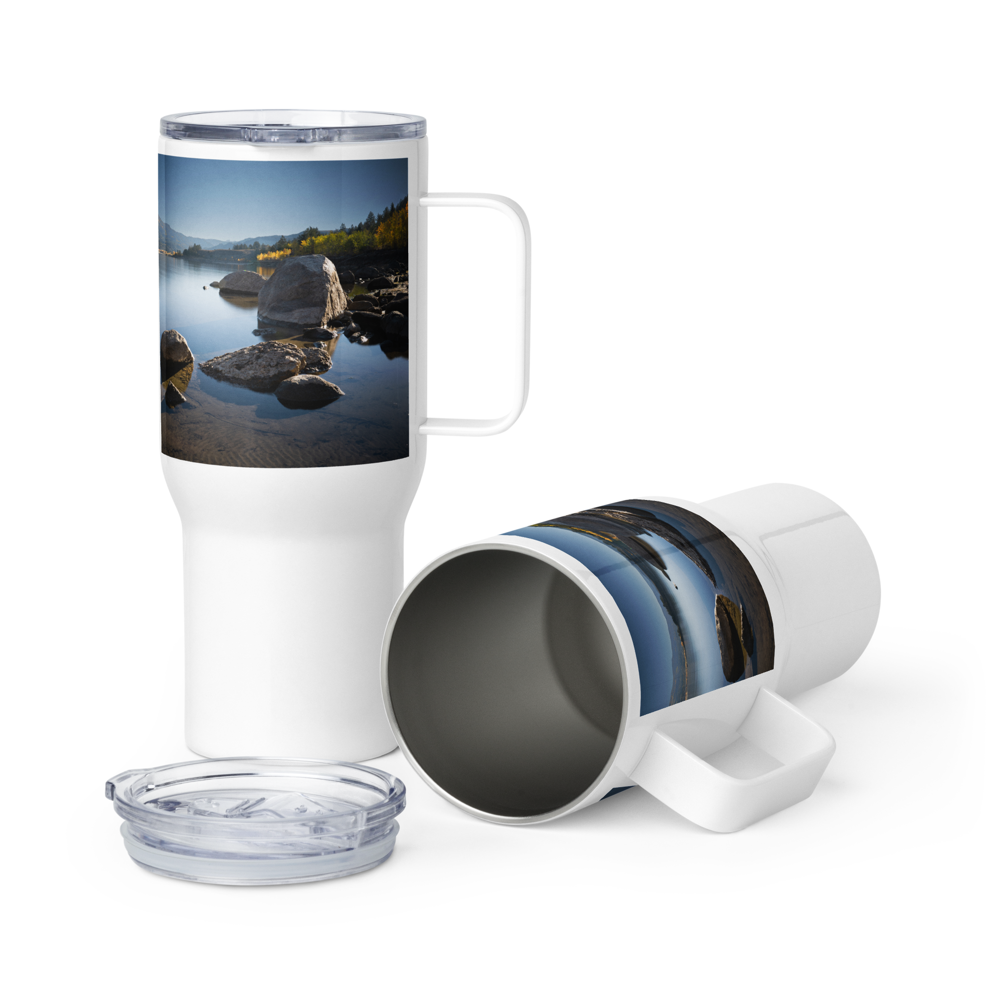 Fall Lake Scenery Travel mug With a Handle