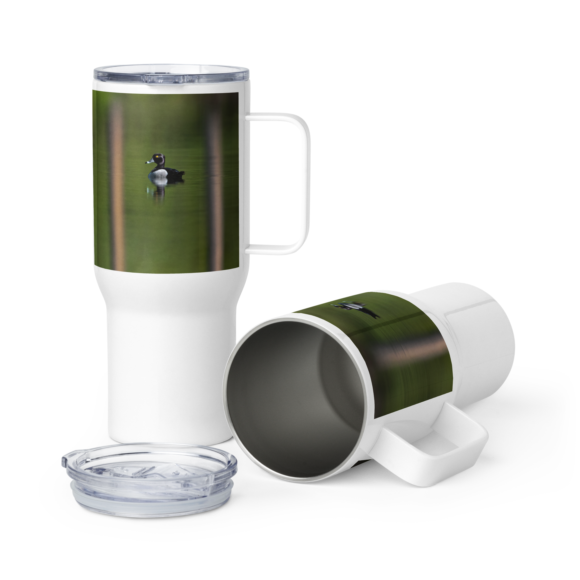 Duck Photo Travel mug with a handle