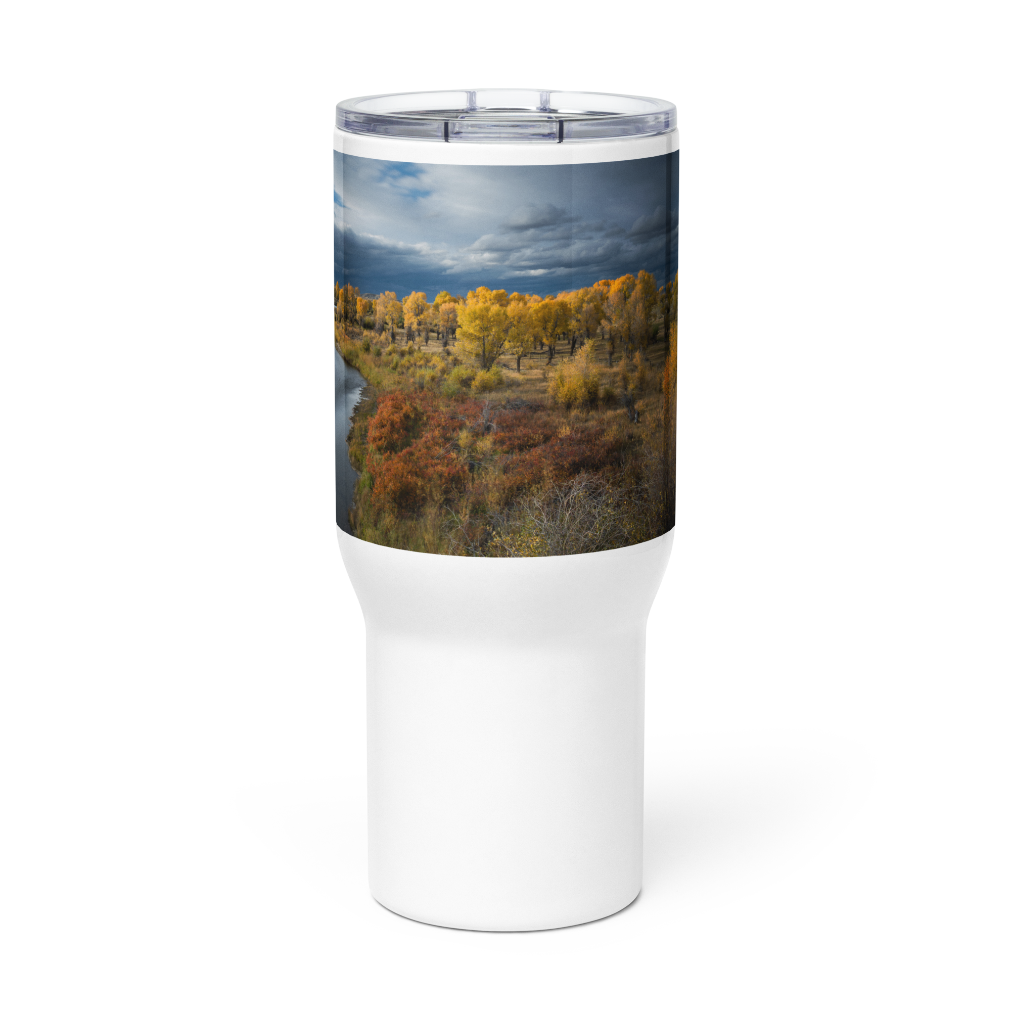 Fall Landscape Travel mug with a handle
