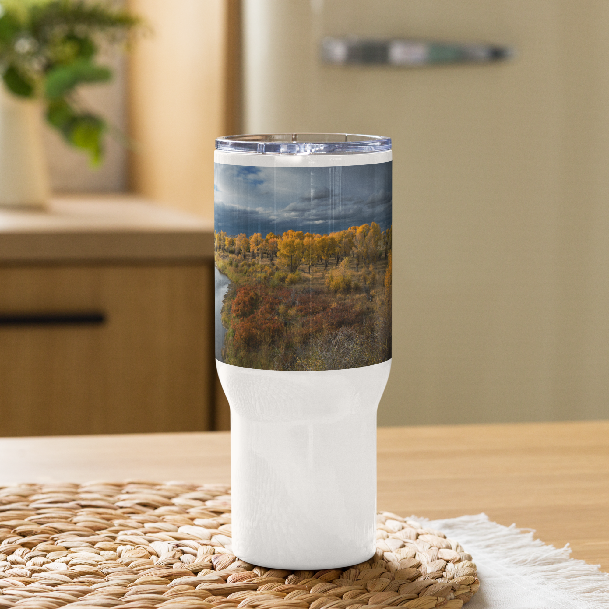 Fall Landscape Travel mug with a handle