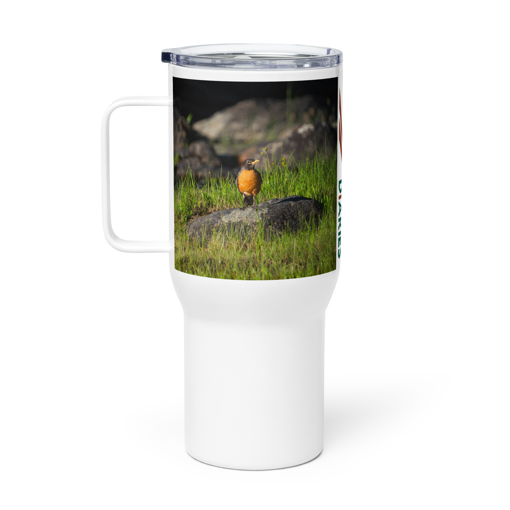 American Robin Travel mug with a handle