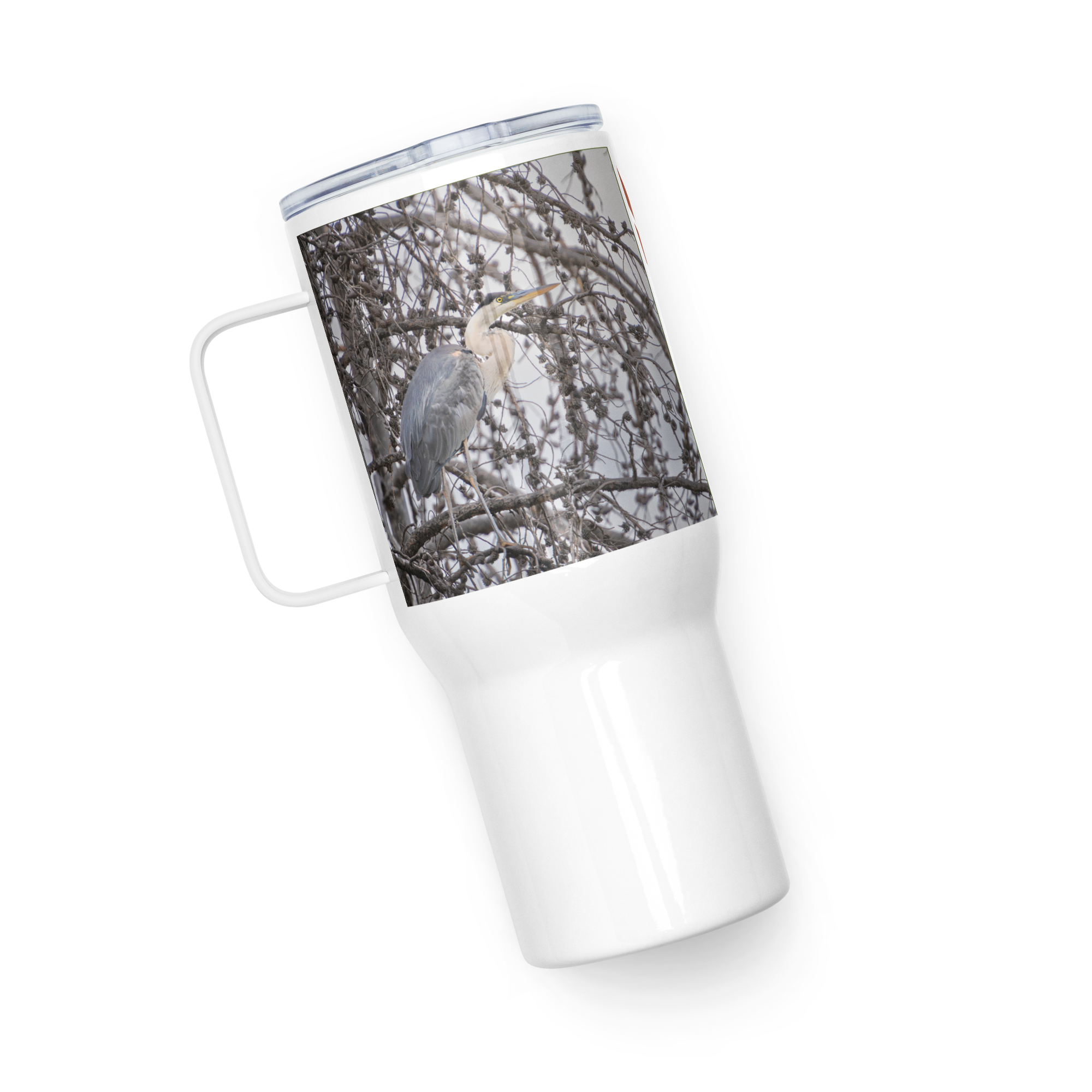 Blue Heron Travel mug with a handle