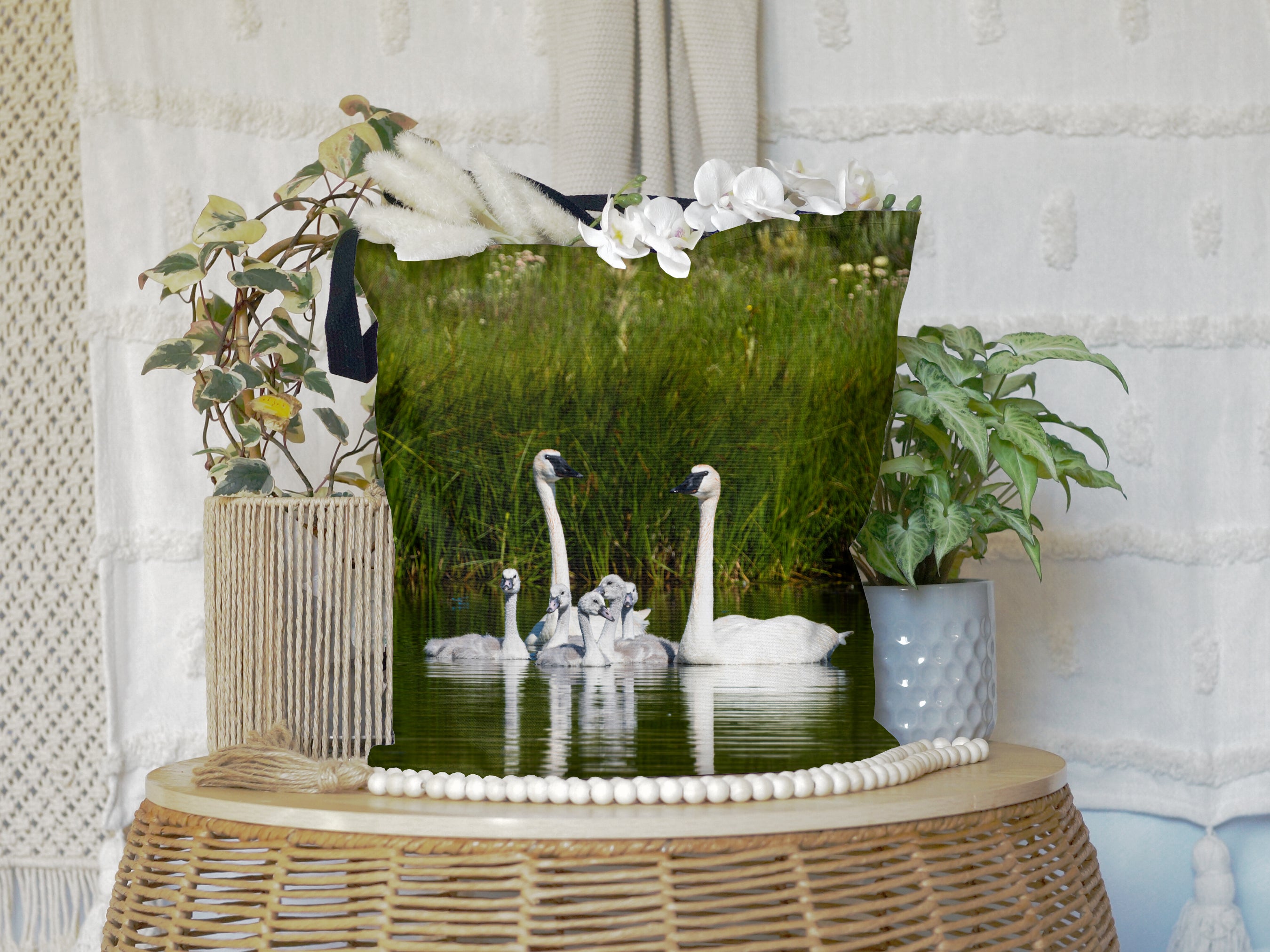 Swan Family All-Over Print Large Tote Bag