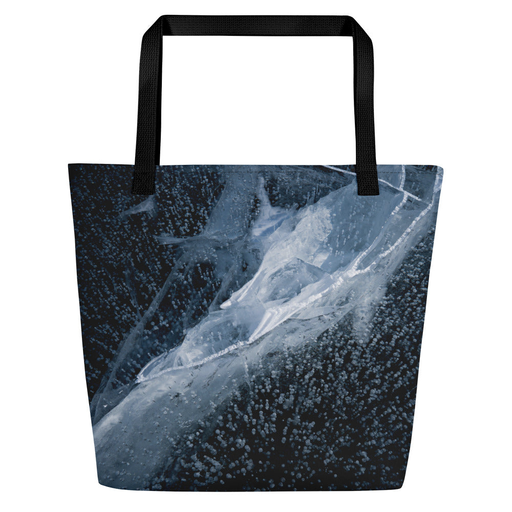 Texture of Frozen Fremont Lake All-Over Print Large Tote Bag