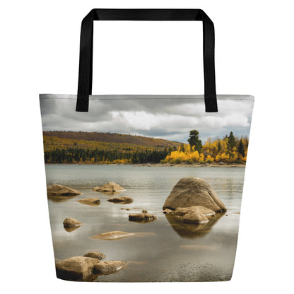 Lake Scene in the Fall All-Over Print Large Tote Bag