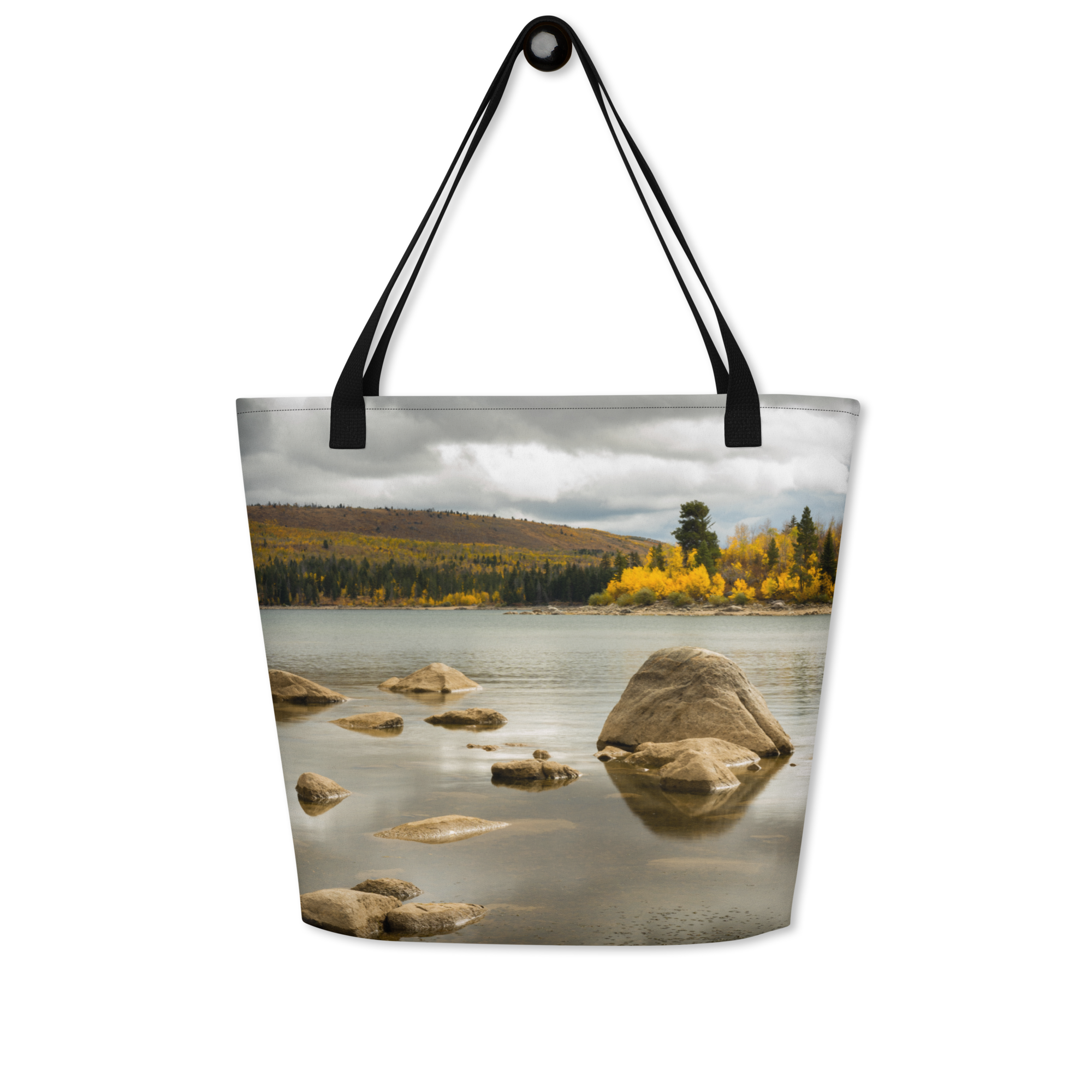 Lake Scene in the Fall All-Over Print Large Tote Bag