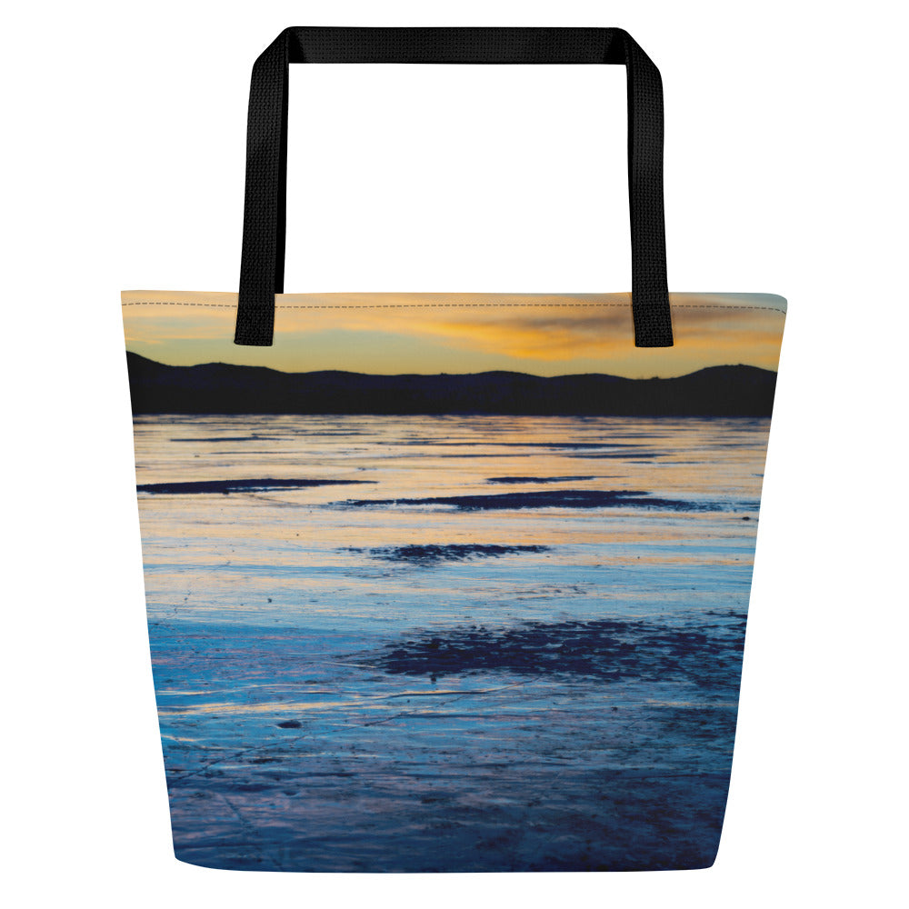 Frozen Fremont Texture Large Tote Bags: Carry the Cosmos of Wyoming’s Frozen Lakes