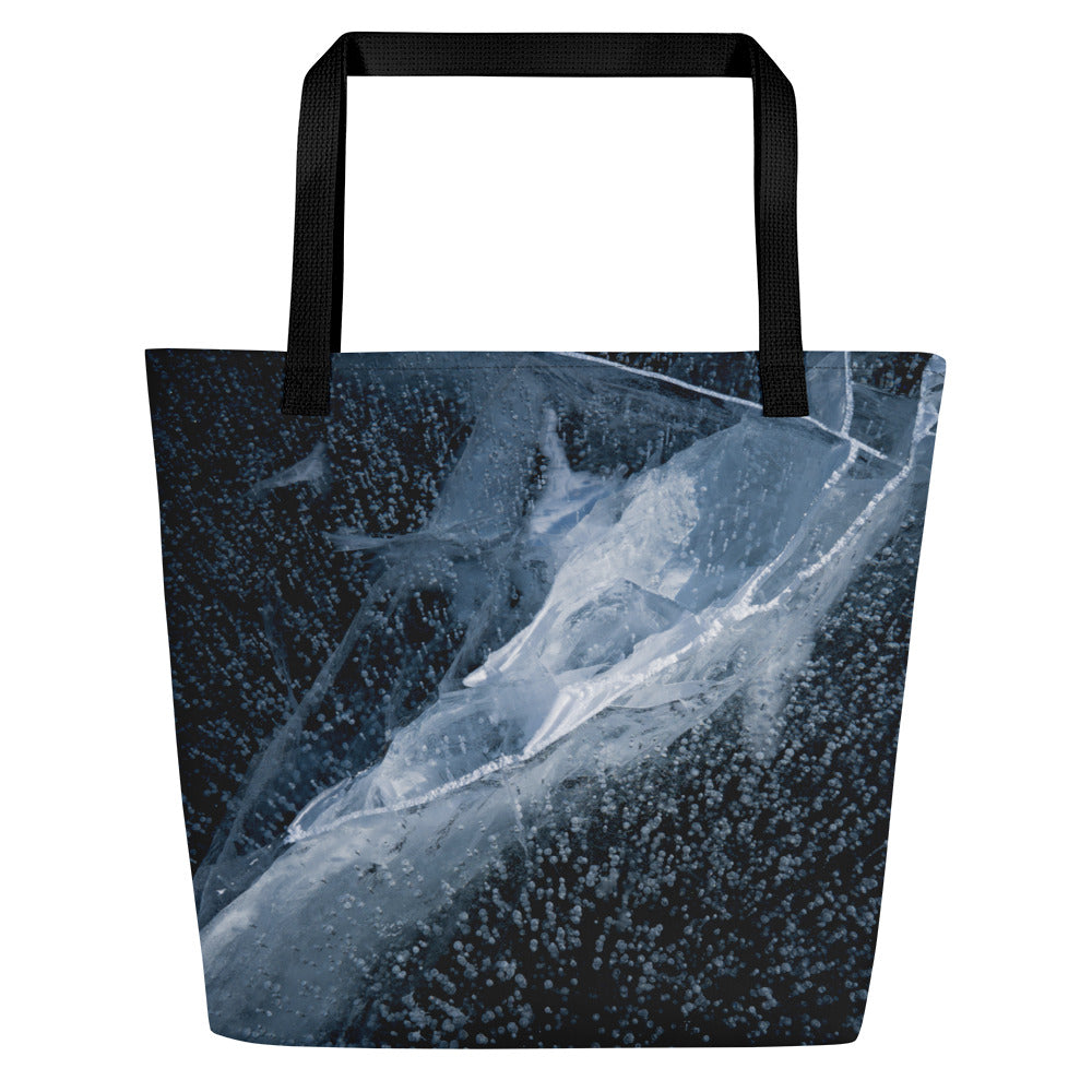 Ice Texture Large Tote Bags: Carry the Cosmos of Wyoming’s Frozen Lakes