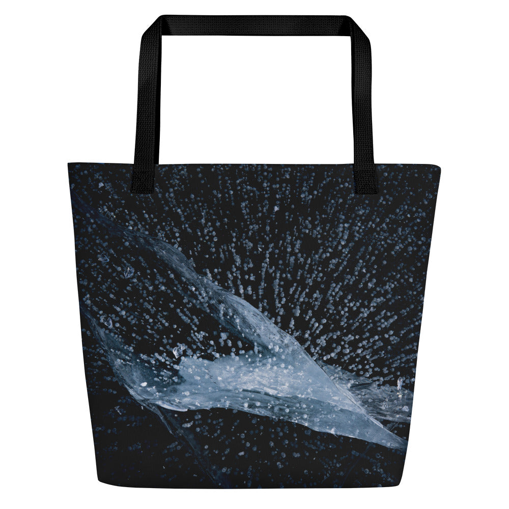 Frozen Lake  Texture Large Tote Bags: Carry the Cosmos of Wyoming’s Frozen Lakes