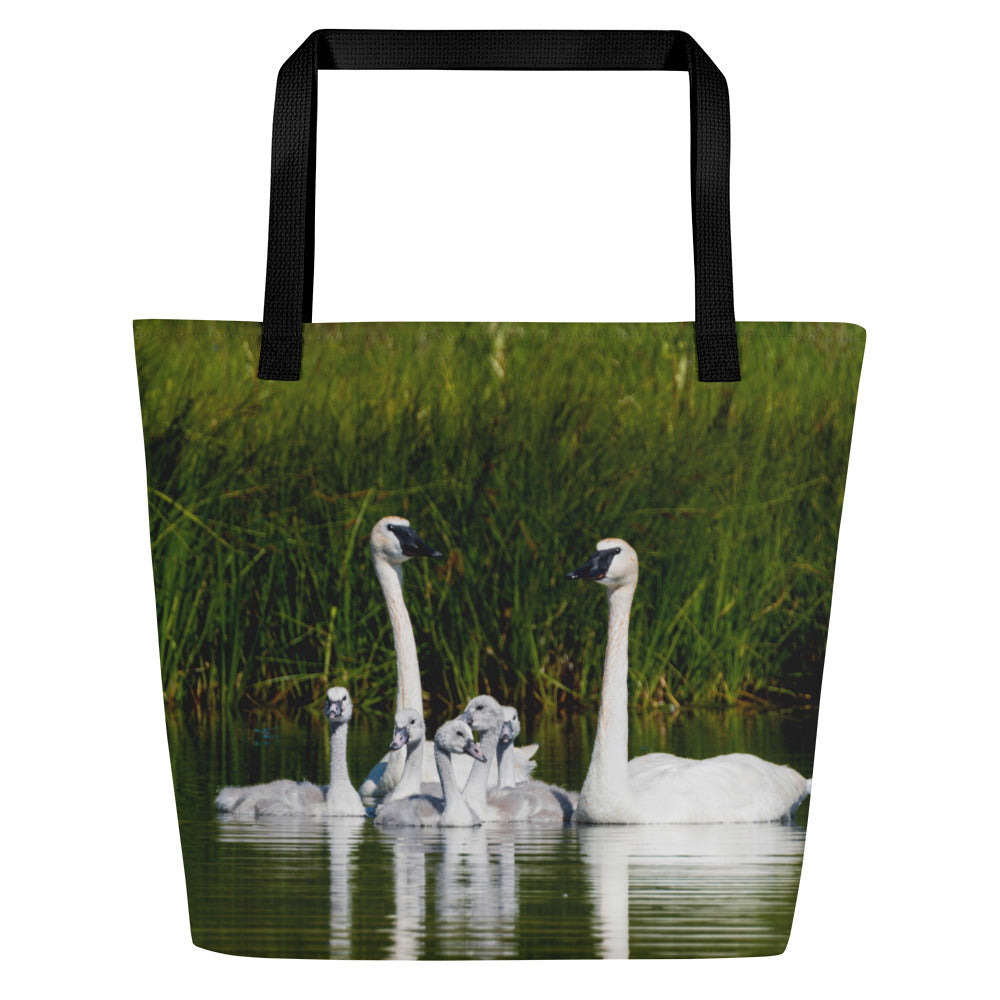Swan Family All-Over Print Large Tote Bag