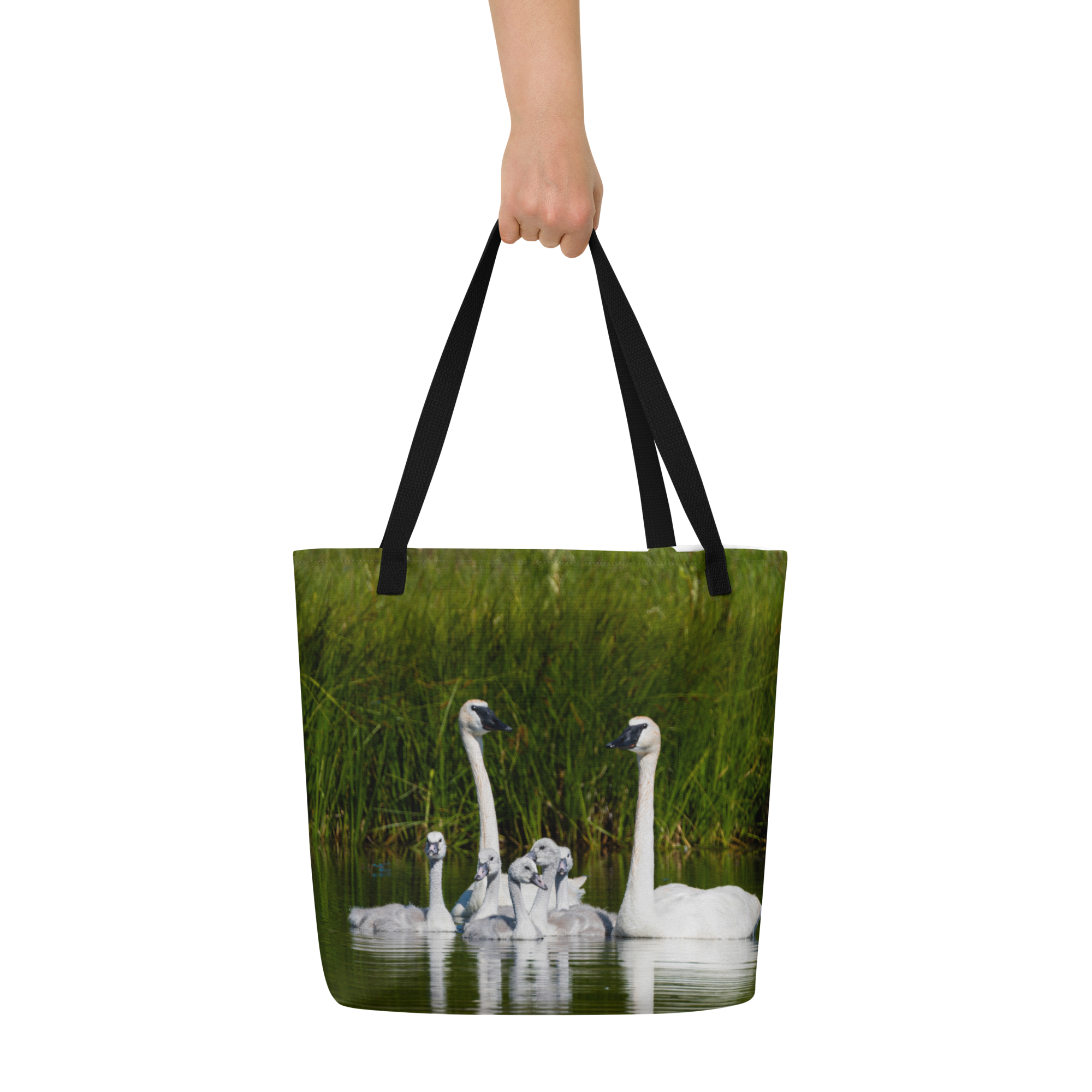 Swan Family All-Over Print Large Tote Bag