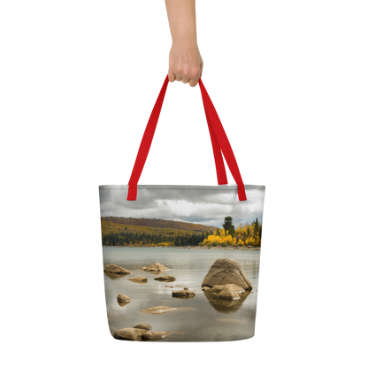 Lake Scene in the Fall All-Over Print Large Tote Bag