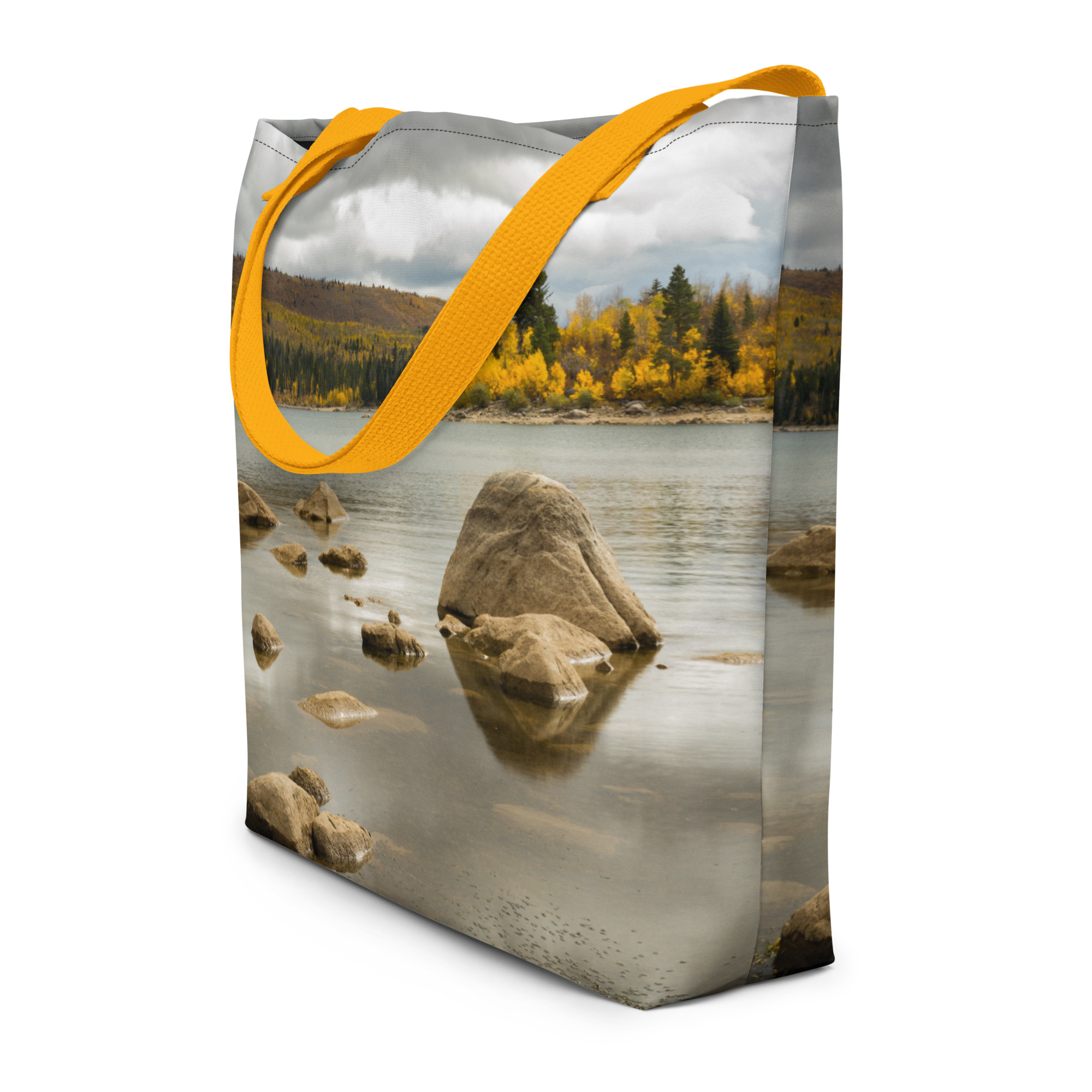 Lake Scene in the Fall All-Over Print Large Tote Bag