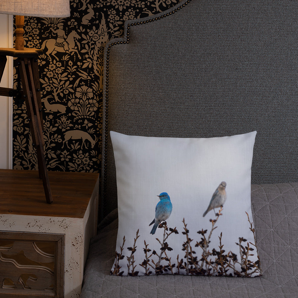 Couple of Mountain Bluebirds Premium Pillow