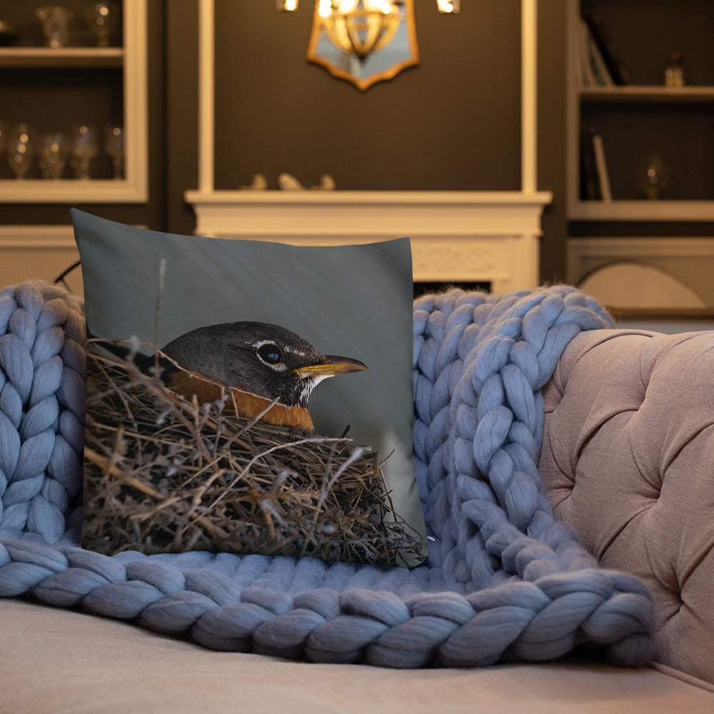 Robin in Nest Premium Pillow