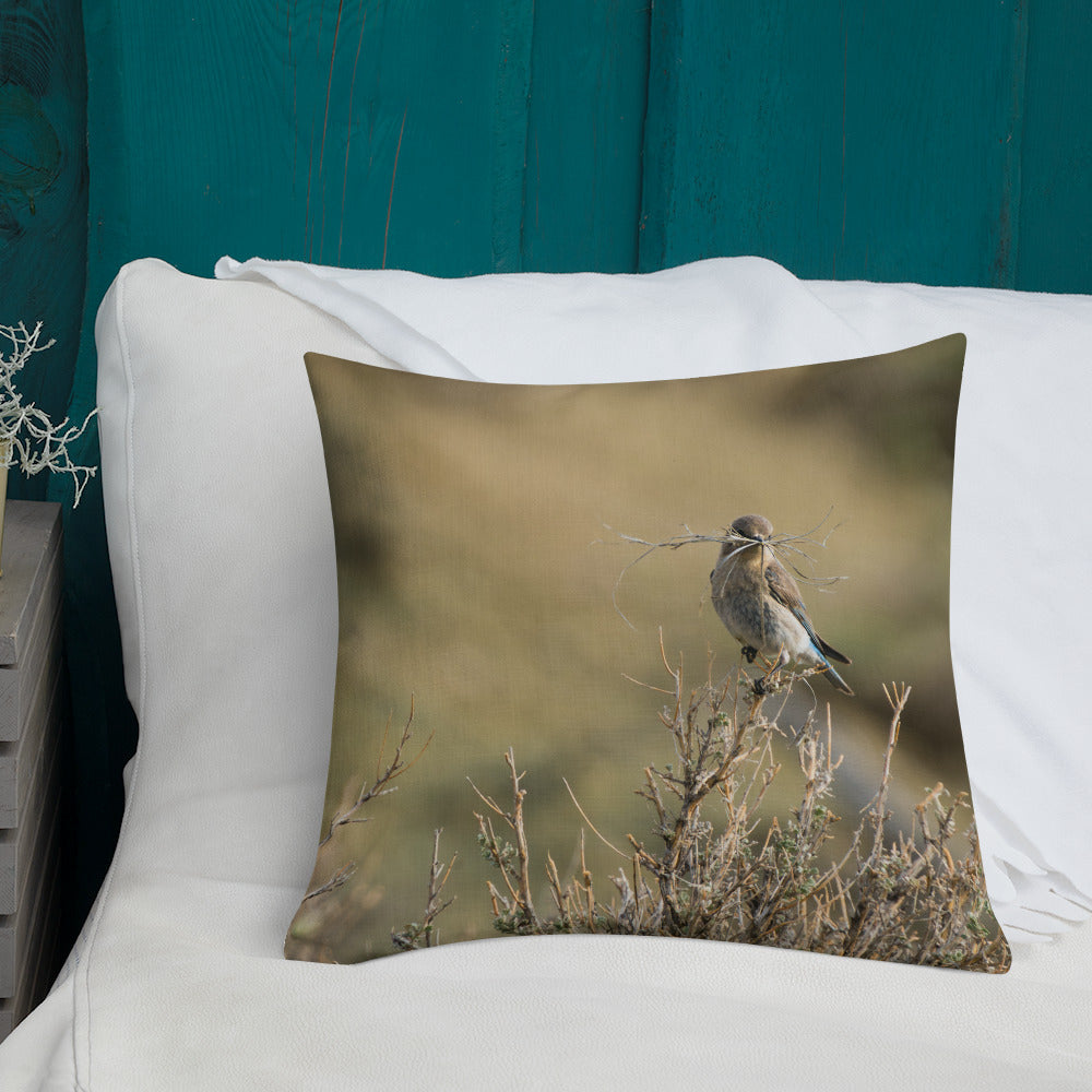 Female Mountain Bluebird Premium Pillow