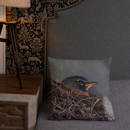 Robin in Nest Premium Pillow