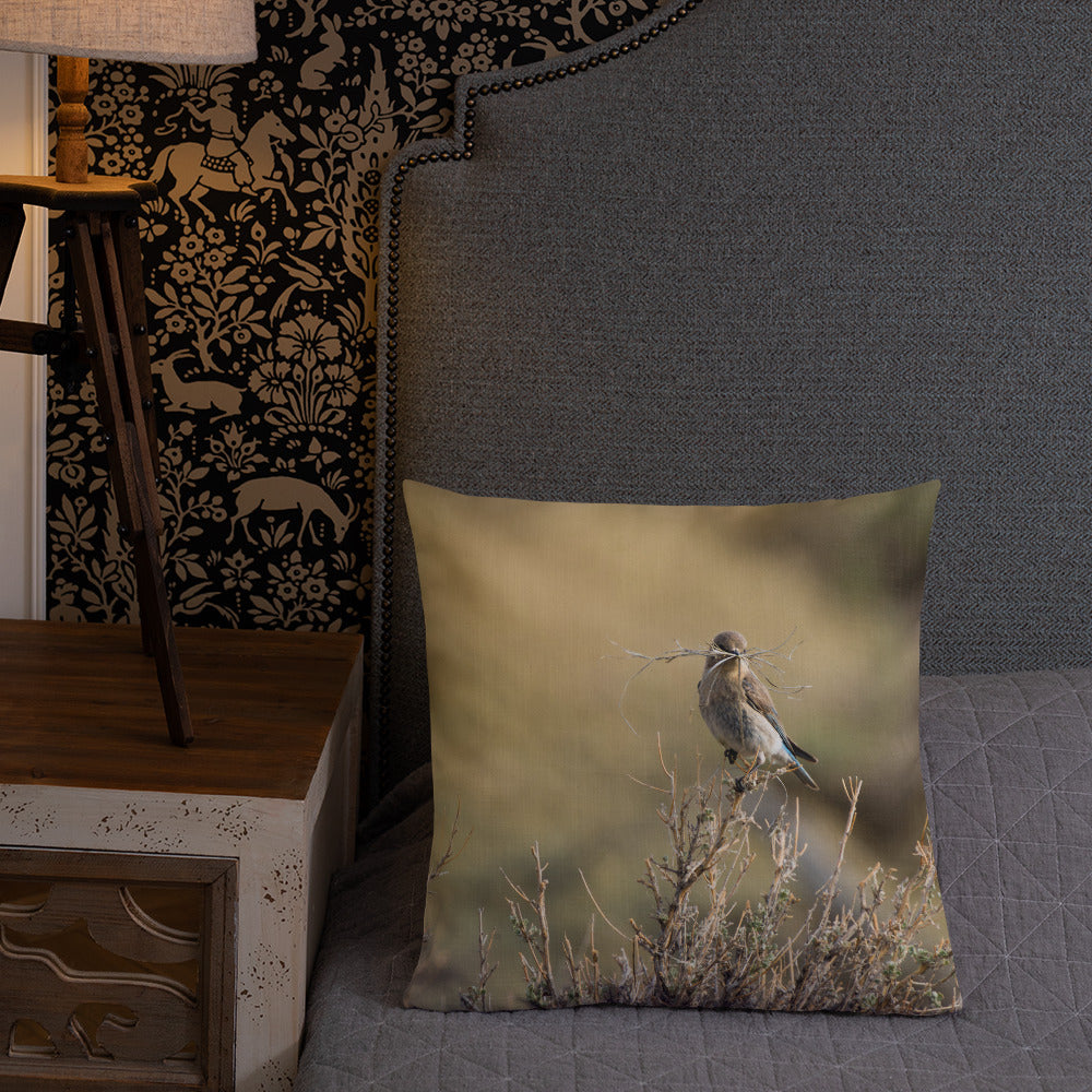 Female Mountain Bluebird Premium Pillow