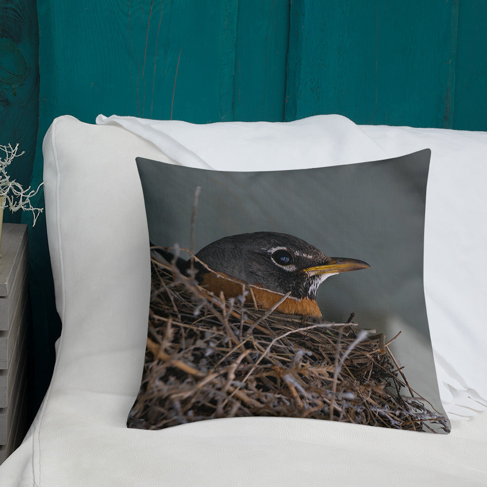 Robin in Nest Premium Pillow