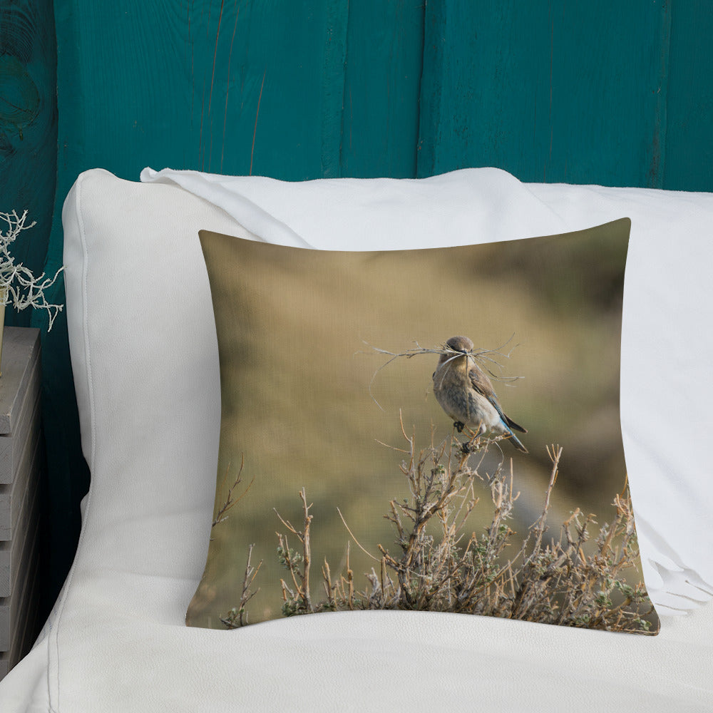 Female Mountain Bluebird Premium Pillow