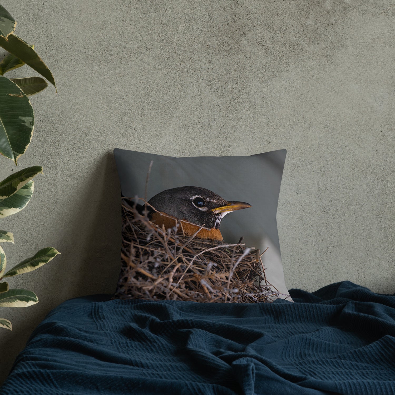 Robin in Nest Premium Pillow