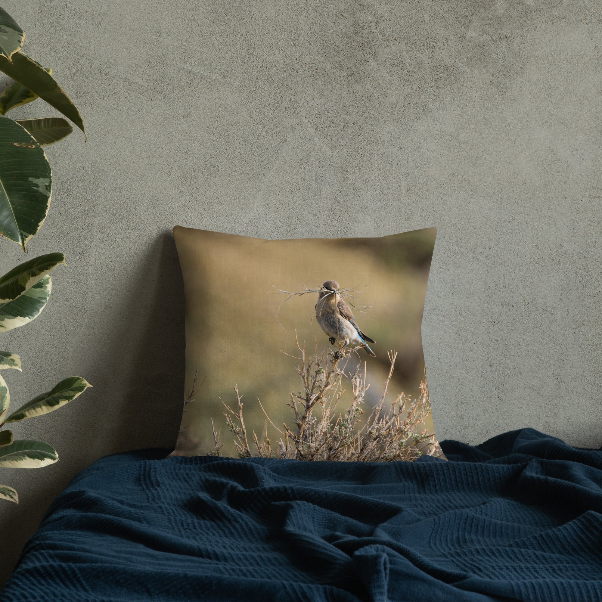 Female Mountain Bluebird Premium Pillow