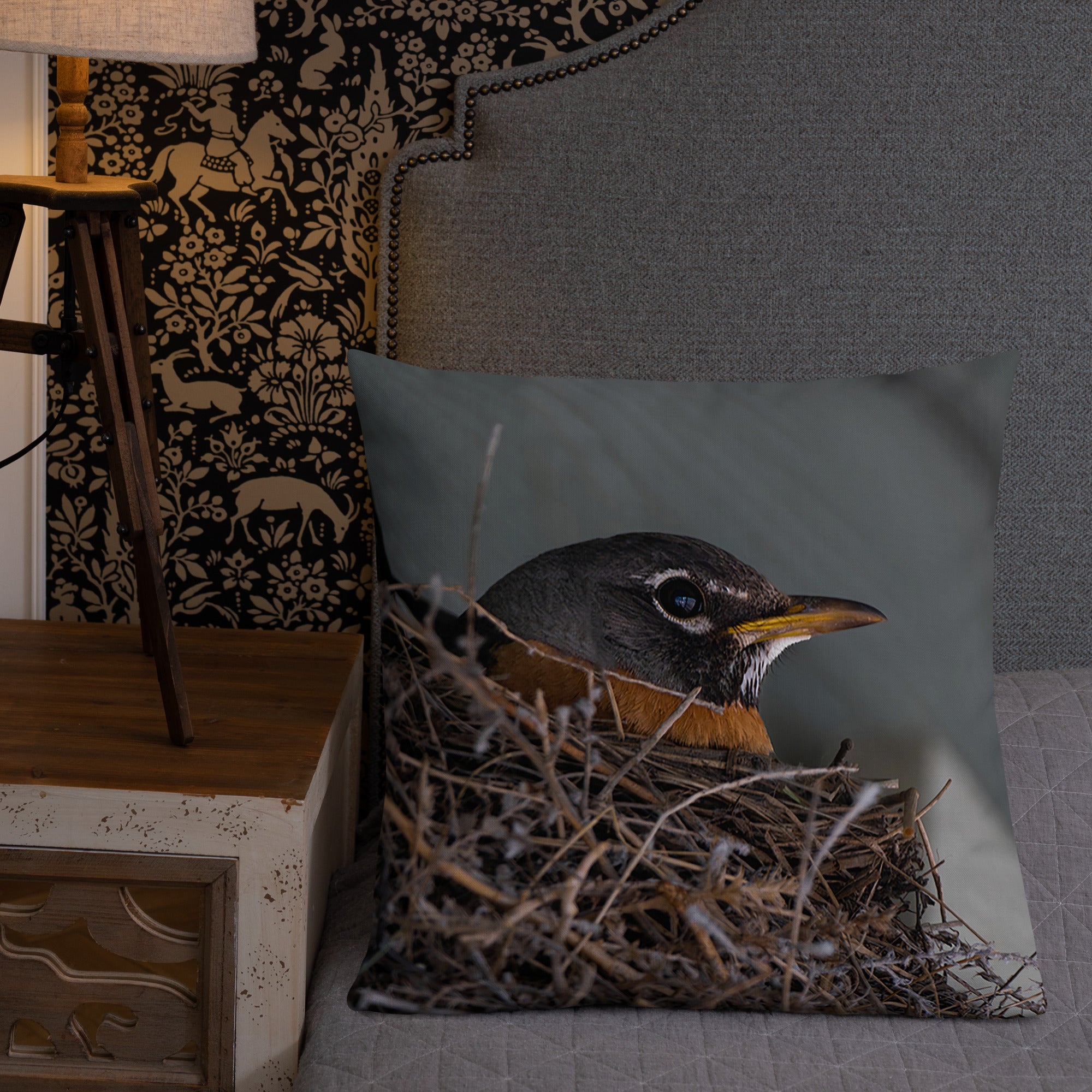 Robin in Nest Premium Pillow