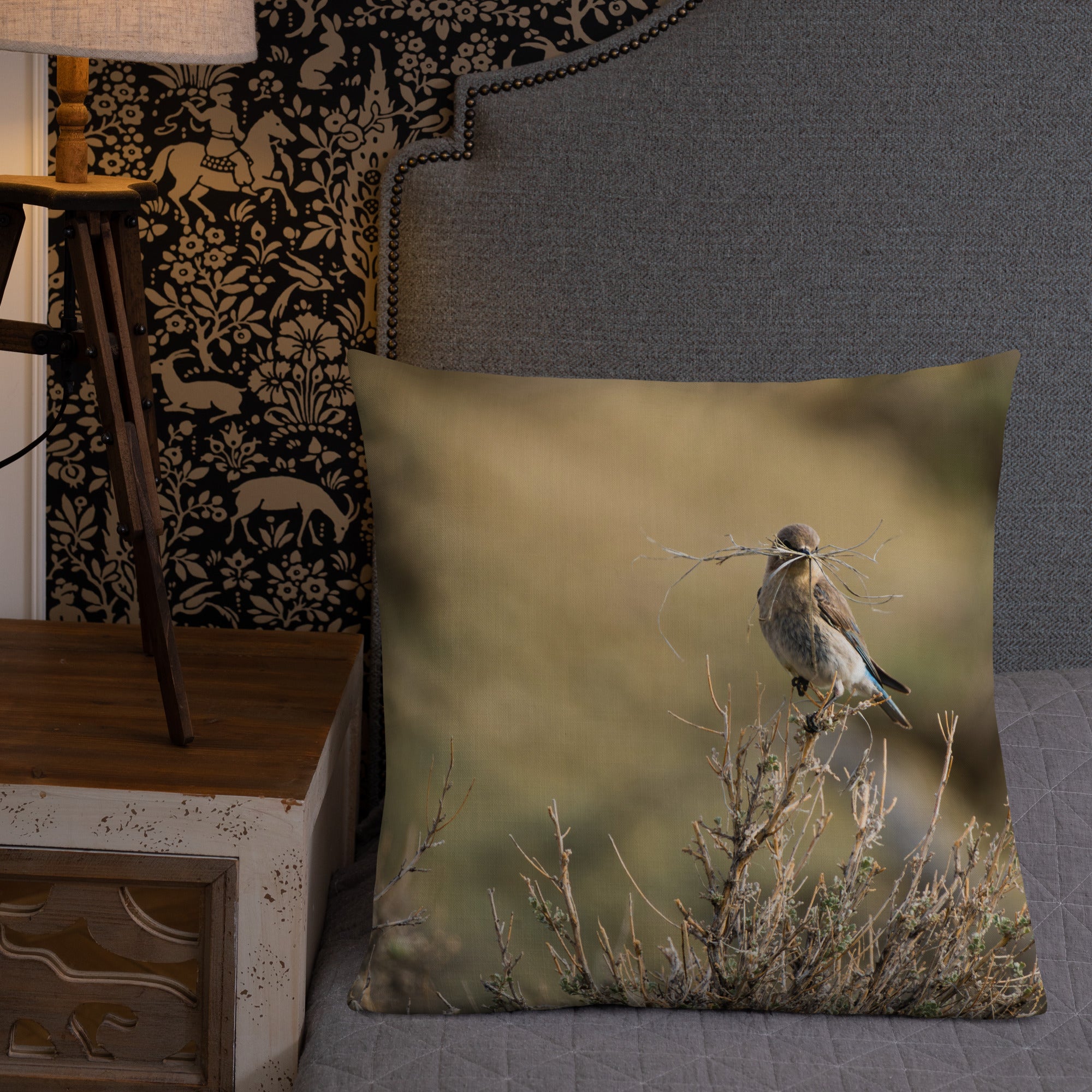 Female Mountain Bluebird Premium Pillow