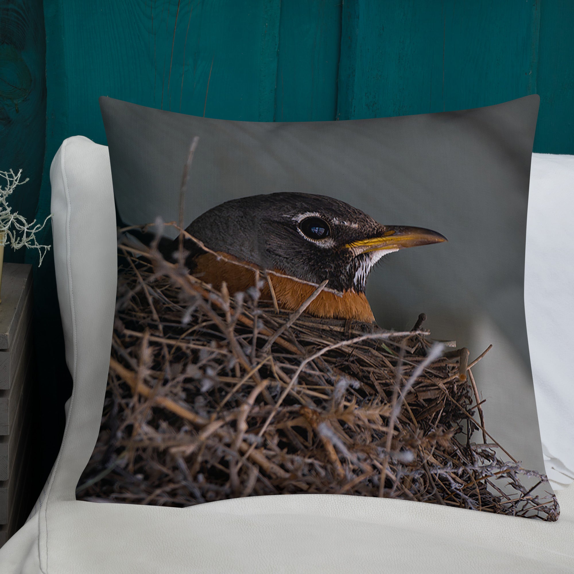 Robin in Nest Premium Pillow