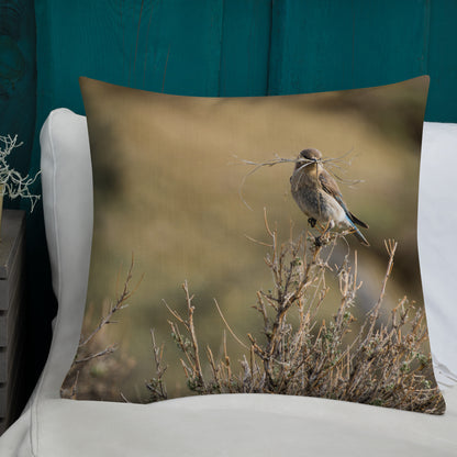 Female Mountain Bluebird Premium Pillow