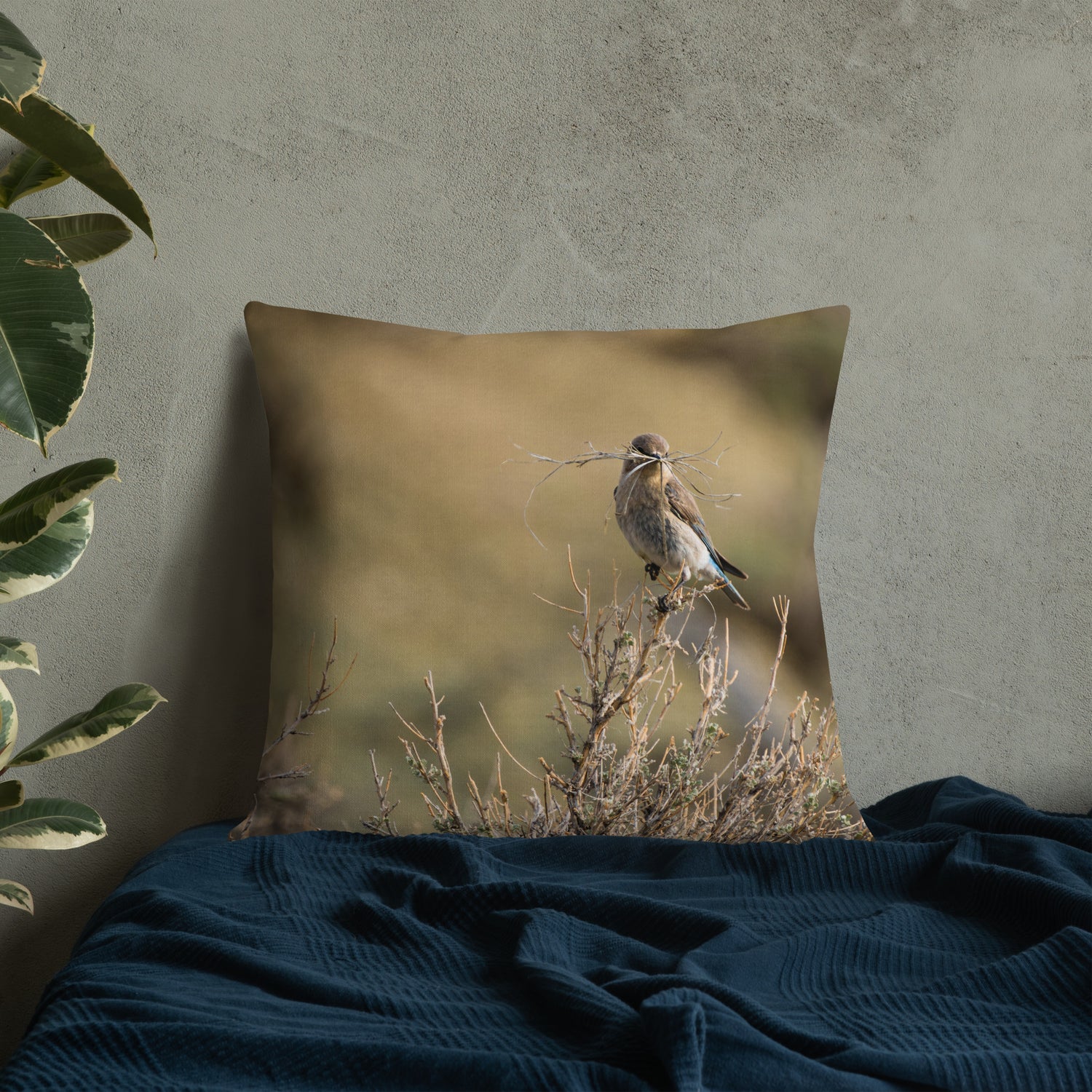 Female Mountain Bluebird Premium Pillow