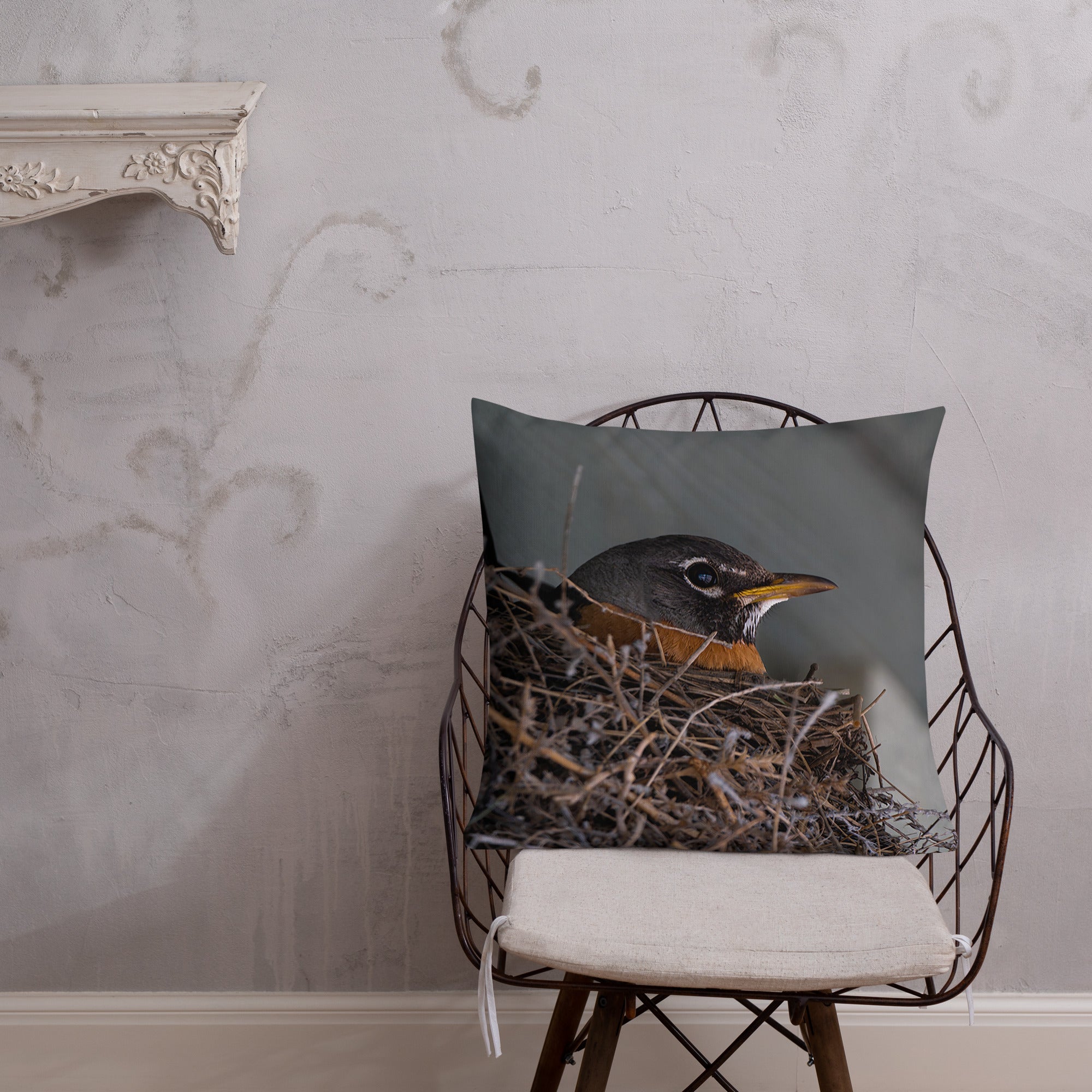 Robin in Nest Premium Pillow