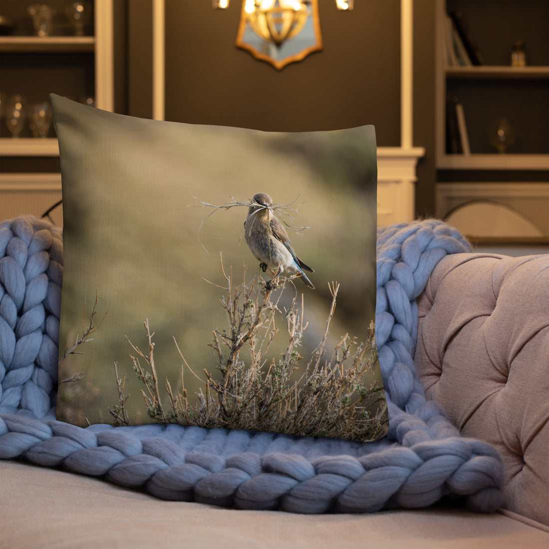 Female Mountain Bluebird Premium Pillow