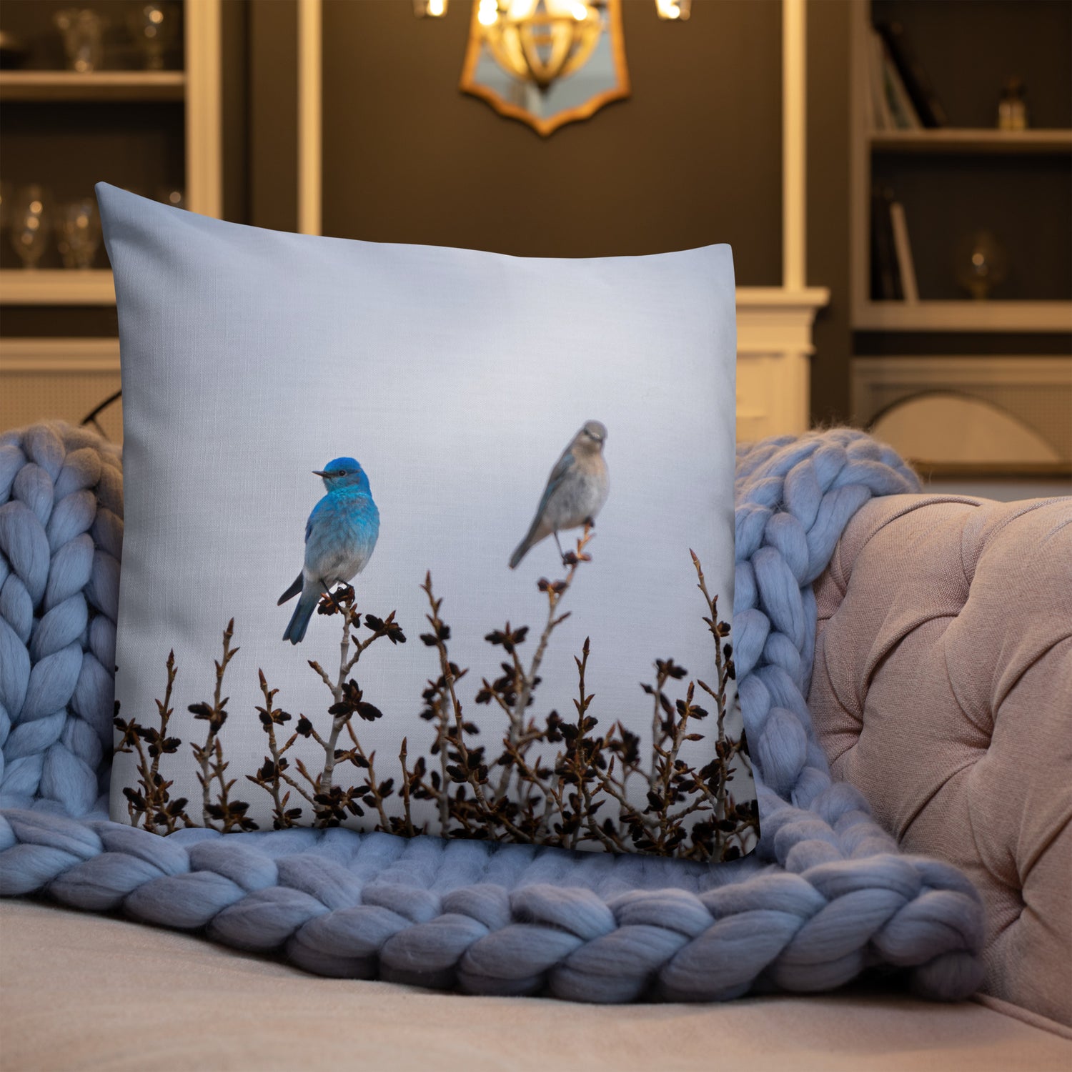 Couple of Mountain Bluebirds Premium Pillow