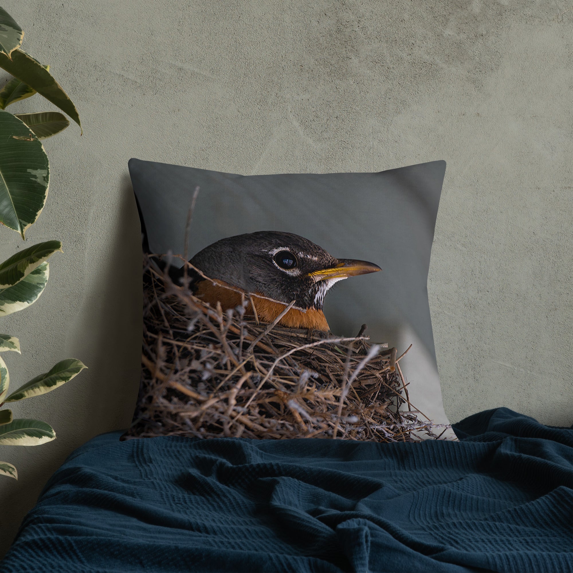 Robin in Nest Premium Pillow