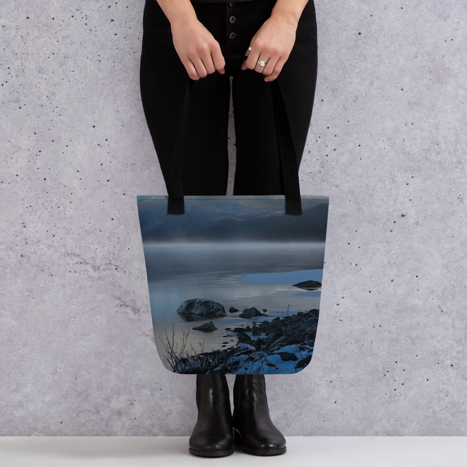 Winter Wonderland Tote Bags: Carry the Magic of a Lake View in Winter