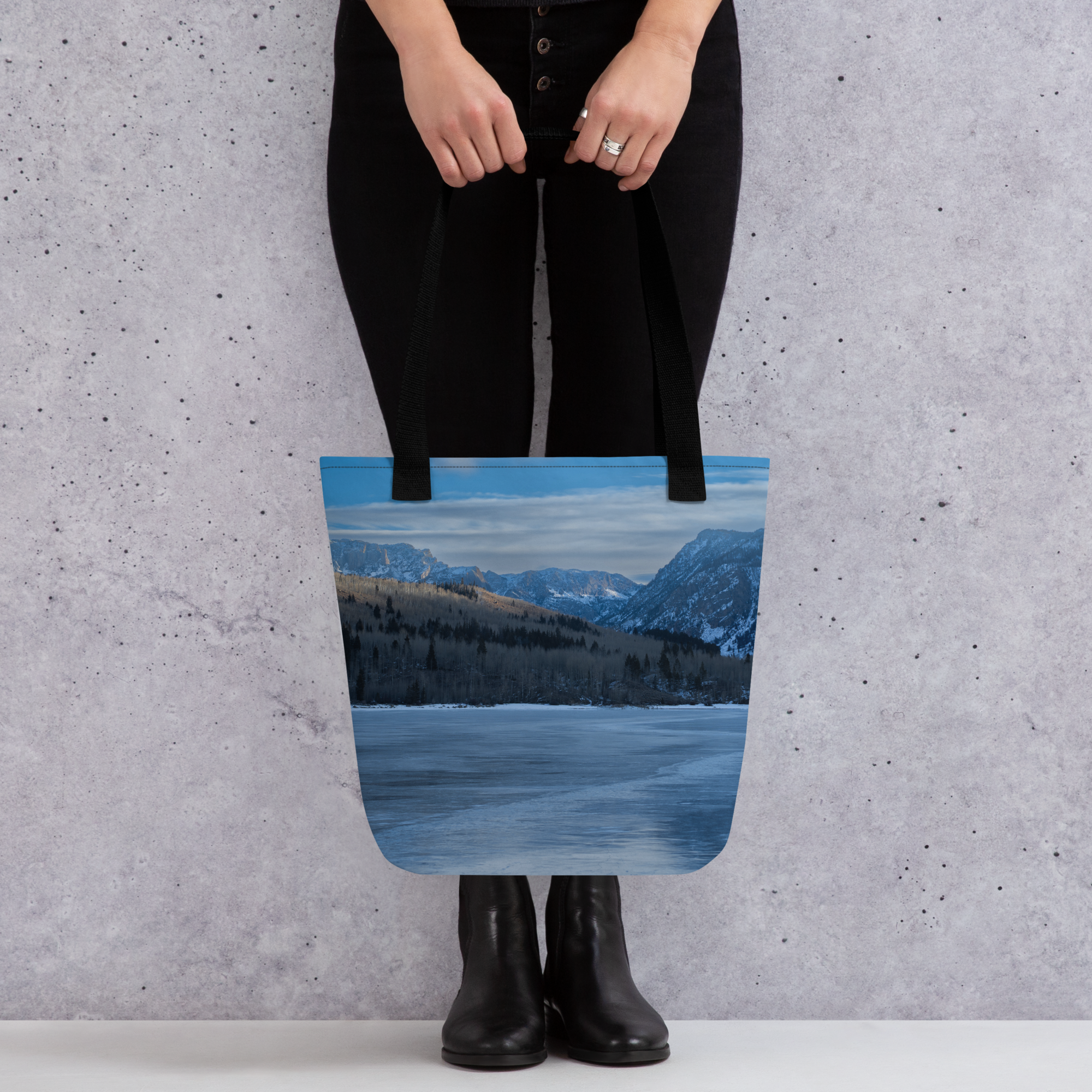 Frozen Lake View Tote Bags: Carry the Tranquil Beauty of Winter Wherever You Go