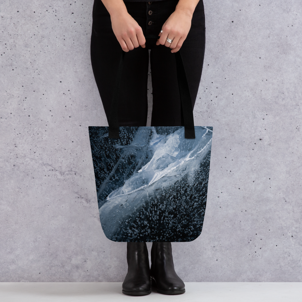 Frozen Lake  Texture Tote Bags: Carry the Cosmos of Wyoming’s Frozen Lakes