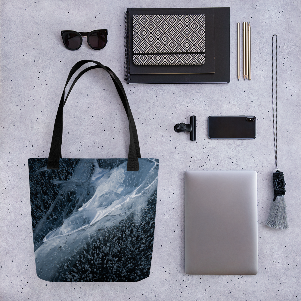 Frozen Lake  Texture Tote Bags: Carry the Cosmos of Wyoming’s Frozen Lakes