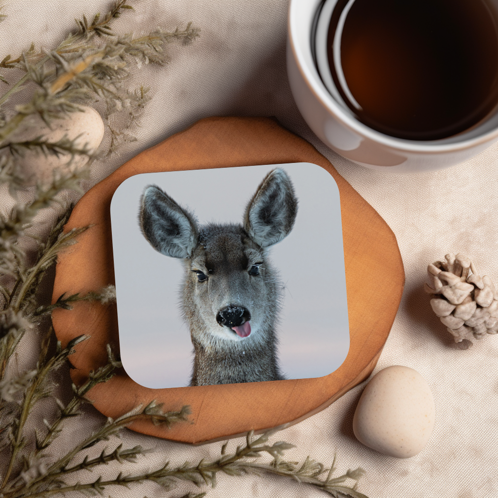 Deer Funny Face Cork-Back Coaster