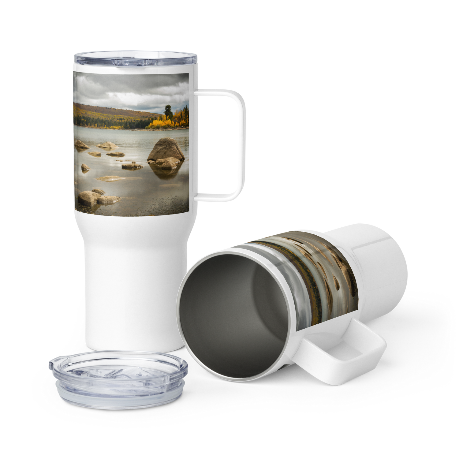 Fall Lake Scenery Travel mug With a Handle