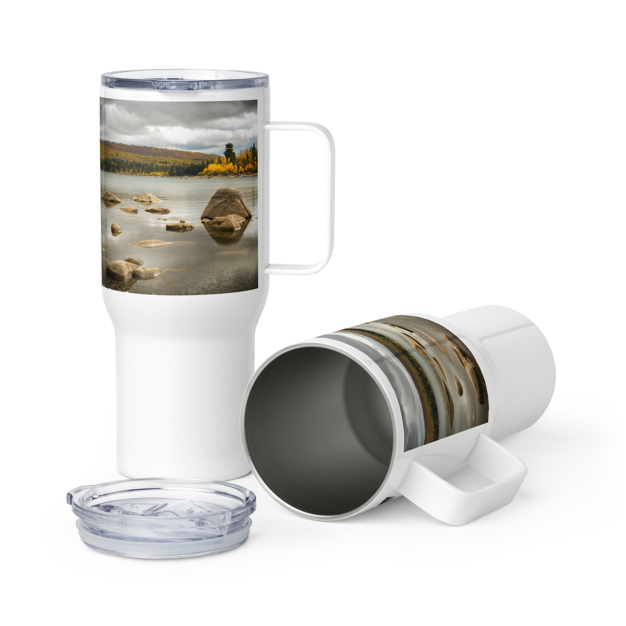 Fall Lake Scenery Travel mug With a Handle